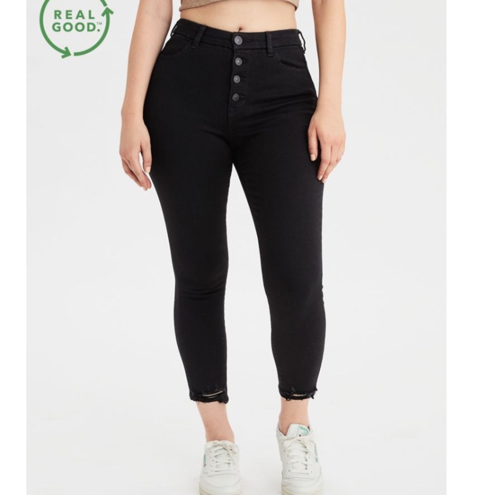 Button up AE Dream Curvy Jean cropped Black 8